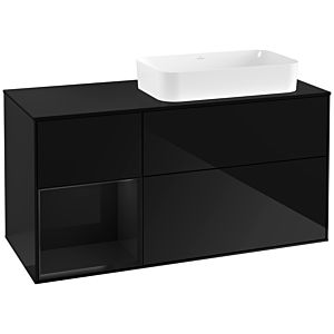 Villeroy und Boch Finion Waschtischunterschrank G272PHPH 120cm, Abdeckplatte black matt, Emotion, Regal links Glossy Black Lacquer, Glossy Black Lacquer
