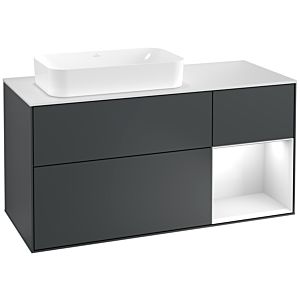 Villeroy et Boch Finion Villeroy et Boch G281GFHG 120cm, plaque de finition blanc mat, Emotion, étagère à droite Laque blanc brillant, Midnight Blue Matt Lacquer