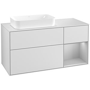 Villeroy und Boch Finion Waschtischunterschrank G281GJMT 120cm, Abdeckplatte white matt, Emotion, Regal rechts Light grey matt, White matt lacquer