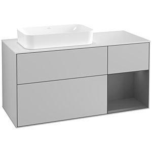 Villeroy und Boch Finion Waschtischunterschrank G281GKGJ 120cm, Abdeckplatte white matt, Emotion, Regal rechts Anthracite matt, Light grey matt