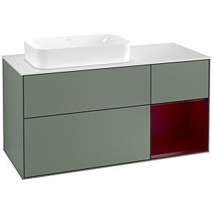 Villeroy et Boch Finion Villeroy et Boch G281HBGM 120cm, plaque de finition blanc mat, émotion, étagère à droite Peony , Olive Matt Lacquer