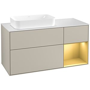 Villeroy and Boch Finion Villeroy and Boch Finion G281HFHH 120cm, cover plate matt white, Emotion, shelf on the right matt gold, Sand Matt Lacquer