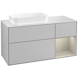 Villeroy und Boch Finion Waschtischunterschrank G281HHGJ 120cm, Abdeckplatte white matt, Emotion, Regal rechts Sand Matt, Light grey matt