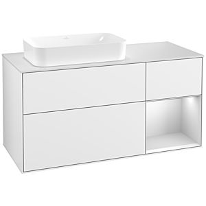 Villeroy et Boch Finion Villeroy et Boch G281MTGF 120cm, plaque de recouvrement blanc mat, Emotion, étagère à droite laqué blanc mat, laqué blanc brillant
