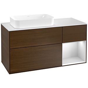 Villeroy and Boch Finion Villeroy and Boch Finion G281MTGN 120cm, cover plate white matt, Emotion, shelf on the right white matt lacquer, Walnut veneer