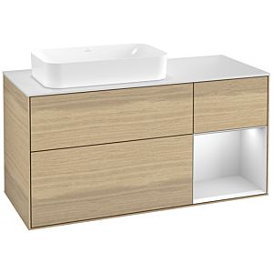 Villeroy et Boch Finion Villeroy et Boch G281MTPC 120cm, plaque de finition blanc mat, Emotion, étagère à droite laqué blanc mat, Oak Veneer