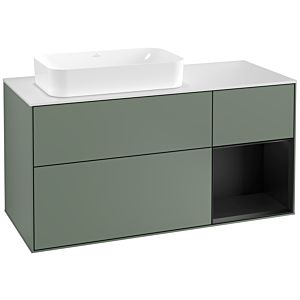 Villeroy und Boch Finion Waschtischunterschrank G281PDGM 120cm, Abdeckplatte white matt, Emotion, Regal rechts Black matt lacquer, Olive Matt Lacquer