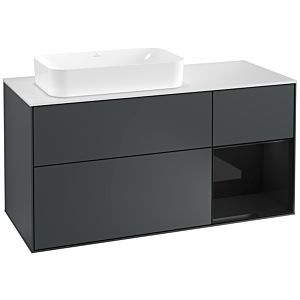 Villeroy und Boch Finion Waschtischunterschrank G281PHHG 120cm, Abdeckplatte white matt, Emotion, Regal rechts Glossy Black Lacquer, Midnight Blue Matt Lacquer
