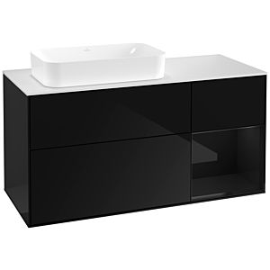 Villeroy und Boch Finion Waschtischunterschrank G281PHPH 120cm, Abdeckplatte white matt, Emotion, Regal rechts Glossy Black Lacquer, Glossy Black Lacquer