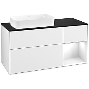 Villeroy und Boch Finion Waschtischunterschrank G282GFGF 120cm, Abdeckplatte black matt, Emotion, Regal rechts Glossy white lacquer, Glossy white lacquer