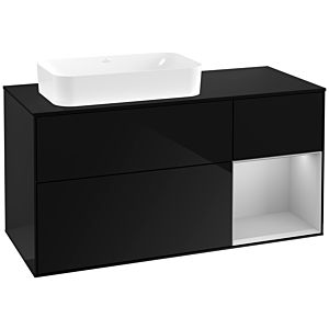 Villeroy und Boch Finion Waschtischunterschrank G282GJPH 120cm, Abdeckplatte black matt, Emotion, Regal rechts Light grey matt, Glossy Black Lacquer