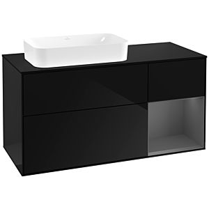 Villeroy und Boch Finion Waschtischunterschrank G282GKPH 120cm, Abdeckplatte black matt, Emotion, Regal rechts Anthracite matt, Glossy Black Lacquer