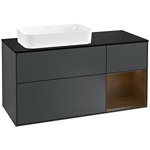 Villeroy et Boch Finion Villeroy et Boch G282GNHG 120cm, plaque de finition noir mat, Emotion, étagère droite placage noyer, Midnight Blue Matt Lacquer