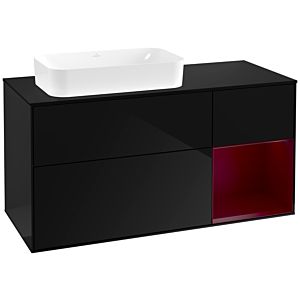 Villeroy und Boch Finion Waschtischunterschrank G282HBPH 120cm, Abdeckplatte black matt, Emotion, Regal rechts Peony, Glossy Black Lacquer