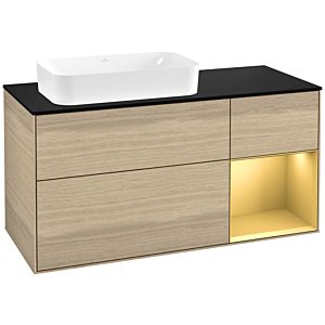 Villeroy und Boch Finion Waschtischunterschrank G282HFPC 120cm, Abdeckplatte black matt, Emotion, Regal rechts Gold matt, Oak Veneer