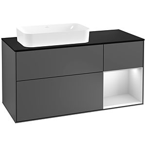 Villeroy et Boch Finion Villeroy et Boch G282MTGK 120cm, plaque de finition noir mat, Emotion, étagère à droite laqué blanc mat, anthracite mat
