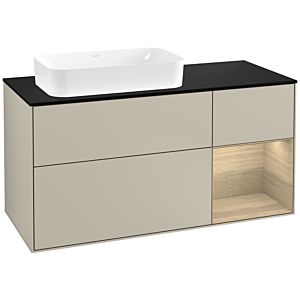 Villeroy und Boch Finion Waschtischunterschrank G282PCHH 120cm, Abdeckplatte black matt, Emotion, Regal rechts Oak Veneer, Sand Matt Lacquer