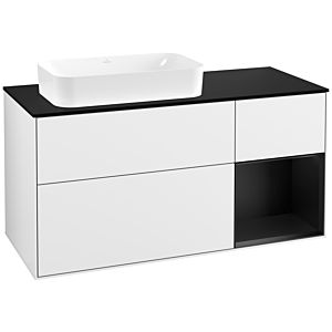 Villeroy und Boch Finion Waschtischunterschrank G282PDGF 120cm, Abdeckplatte black matt, Emotion, Regal rechts Black matt lacquer, Glossy white lacquer