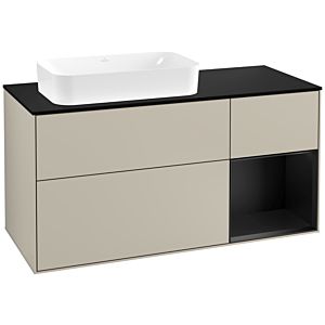 Villeroy und Boch Finion Waschtischunterschrank G282PDHH 120cm, Abdeckplatte black matt, Emotion, Regal rechts Black matt lacquer, Sand Matt Lacquer