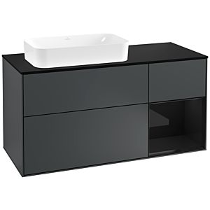 Villeroy und Boch Finion Waschtischunterschrank G282PHHG 120cm, Abdeckplatte black matt, Emotion, Regal rechts Glossy Black Lacquer, Midnight Blue Matt Lacquer