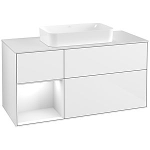Villeroy und Boch Finion Waschtischunterschrank G291GFGF 120cm, Abdeckplatte white matt, Emotion, Regal links Glossy white lacquer, Glossy white lacquer