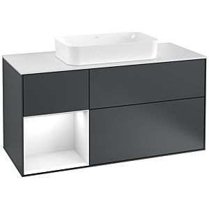 Villeroy et Boch Finion Villeroy et Boch G291GFHG 120cm, couvercle blanc mat, Emotion, étagère gauche laqué blanc brillant, Midnight Blue Matt Lacquer