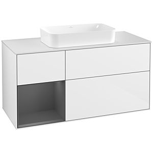 Villeroy und Boch Finion Waschtischunterschrank G291GKGF 120cm, Abdeckplatte white matt, Emotion, Regal links Anthracite matt, Glossy white lacquer