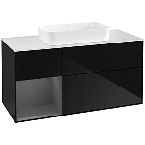 Villeroy und Boch Finion Waschtischunterschrank G291GKPH 120cm, Abdeckplatte white matt, Emotion, Regal links Anthracite matt, Glossy Black Lacquer