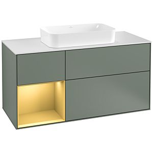 Villeroy et Boch Finion Villeroy et Boch G291HFGM 120cm, plaque de recouvrement blanc mat, Emotion, étagère gauche or mat, Olive Matt Lacquer