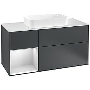 Villeroy et Boch Finion Villeroy et Boch G291MTHG 120cm, plaque de recouvrement blanc mat, Emotion, étagère gauche laqué blanc mat, Midnight Blue Matt Lacquer