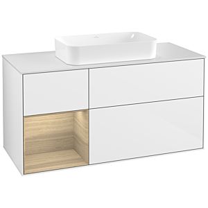 Villeroy et Boch Finion Villeroy et Boch G291PCGF 120cm, plaque de finition blanc mat, Emotion, étagère à gauche Oak Veneer , laqué blanc brillant