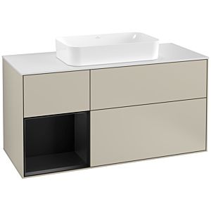 Villeroy und Boch Finion Waschtischunterschrank G291PDHH 120cm, Abdeckplatte white matt, Emotion, Regal links Black matt lacquer, Sand Matt Lacquer