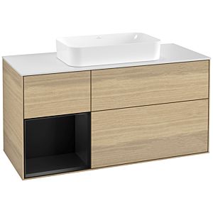 Villeroy et Boch Finion Villeroy et Boch G291PDPC 120cm, plaque de recouvrement blanc mat, Emotion, étagère gauche laqué noir mat, Oak Veneer