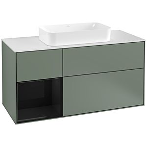 Villeroy und Boch Finion Waschtischunterschrank G291PHGM 120cm, Abdeckplatte white matt, Emotion, Regal links Glossy Black Lacquer, Olive Matt Lacquer