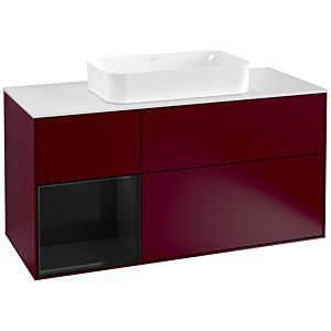 Villeroy und Boch Finion Waschtischunterschrank G291PHHB 120cm, Abdeckplatte white matt, Emotion, Regal links Glossy Black Lacquer, Peony Matt