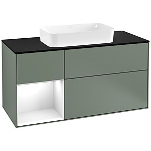 Villeroy and Boch Finion Villeroy and Boch Finion G292GFGM 120cm, cover plate black matt, Emotion, shelf left glossy white lacquer, Olive Matt Lacquer