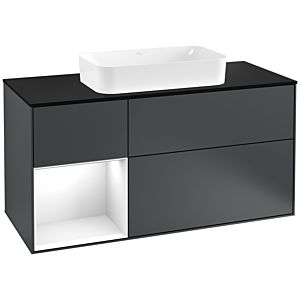 Villeroy und Boch Finion Waschtischunterschrank G292GFHG 120cm, Abdeckplatte black matt, Emotion, Regal links Glossy white lacquer, Midnight Blue Matt Lacquer