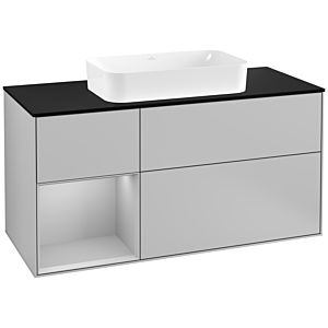 Villeroy und Boch Finion Waschtischunterschrank G292GJGJ 120cm, Abdeckplatte black matt, Emotion, Regal links Light grey matt, Light grey matt