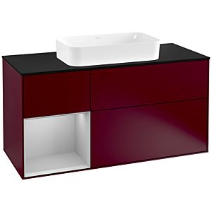 Villeroy und Boch Finion Waschtischunterschrank G292GJHB 120cm, Abdeckplatte black matt, Emotion, Regal links Light grey matt, Peony Matt