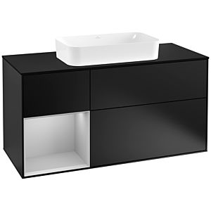 Villeroy und Boch Finion Waschtischunterschrank G292GJPD 120cm, Abdeckplatte black matt, Emotion, Regal links Light grey matt, Black matt lacquer