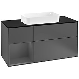 Villeroy und Boch Finion Waschtischunterschrank G292GKGK 120cm, Abdeckplatte black matt, Emotion, Regal links Anthracite matt, Anthracite matt