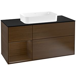 Villeroy und Boch Finion Waschtischunterschrank G292GNGN 120cm, Abdeckplatte black matt, Emotion, Regal links Walnut veneer, Walnut veneer