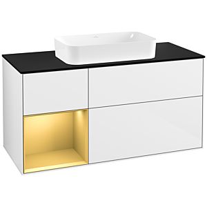 Villeroy et Boch Finion Villeroy et Boch G292HFGF 120cm, plaque de finition noir mat, Emotion, étagère gauche or mat, laqué blanc brillant