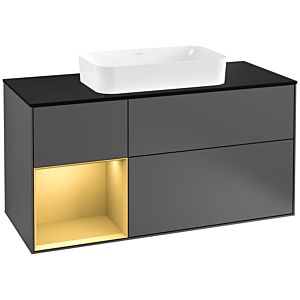 Villeroy et Boch Finion Villeroy et Boch G292HFGK 120cm, plaque de finition noir mat, Emotion, étagère gauche or mat, anthracite mat