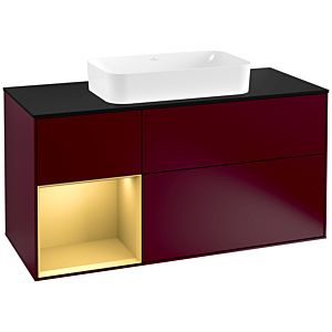 Villeroy und Boch Finion Waschtischunterschrank G292HFHB 120cm, Abdeckplatte black matt, Emotion, Regal links Gold matt, Peony Matt