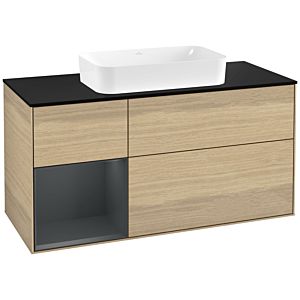 Villeroy und Boch Finion Waschtischunterschrank G292HGPC 120cm, Abdeckplatte black matt, Emotion, Regal links Midnight Blue Matt Lacquer, Oak Veneer