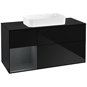 Villeroy und Boch Finion Waschtischunterschrank G292HGPH 120cm, Abdeckplatte black matt, Emotion, Regal links Midnight Blue Matt Lacquer, Glossy Black Lacquer