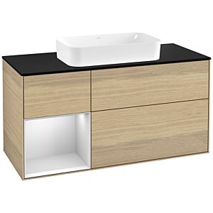 Villeroy und Boch Finion Waschtischunterschrank G292MTPC 120cm, Abdeckplatte black matt, Emotion, Regal links White matt lacquer, Oak Veneer