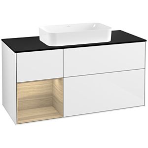 Villeroy et Boch Finion Villeroy et Boch G292PCGF 120cm, plaque de finition noir mat, Emotion, étagère à gauche Oak Veneer , Laque blanc brillant