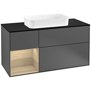 Villeroy und Boch Finion Waschtischunterschrank G292PCGK 120cm, Abdeckplatte black matt, Emotion, Regal links Oak Veneer, Anthracite matt